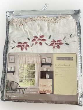 🔴Hometrends Ecru Caroline Embroidered Kitchen Valance 14” Floral Crochet Design